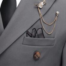 Men's Two-Piece Suit, Four Season Business Casual Suit, Two Button Back Slit Style, Wedding Work Banquet - 灰色 - 查看 6