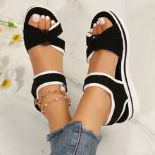 Women's Platform Wedge Sandals Casual Summer Arch Support Pad High Heel Sandals Adjustable For Outdoor Leisure Travel - 黑色 - 查看 6