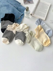 5 Pairs Women's Anti-Slip Ankle Socks, Striped Crew Socks, Suitable For All Seasons, Gym Socks For Women,Random Colors - Multicolor - View 3