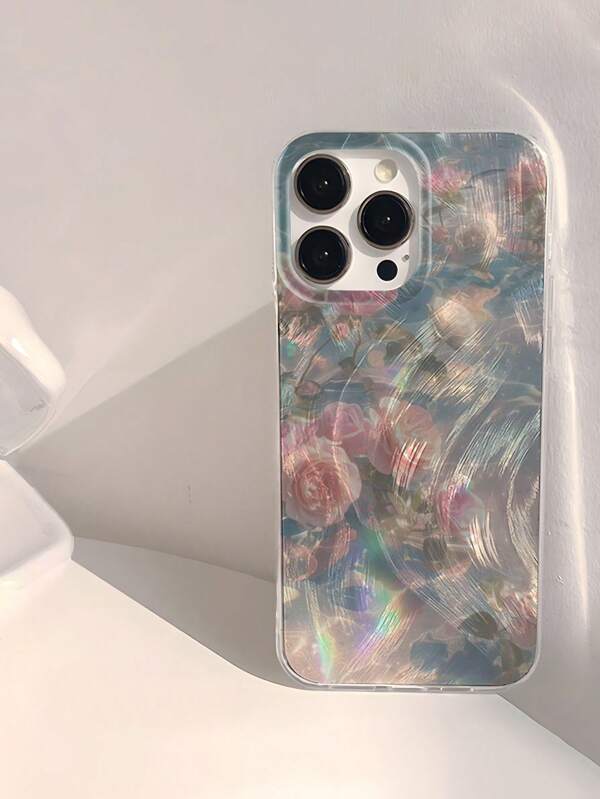 1pc Floral Element Pattern Waterproof Fingerprint-Proof Scratch-Resistant Transparent IMD Soft Glossy Smooth Mobile Phone Case