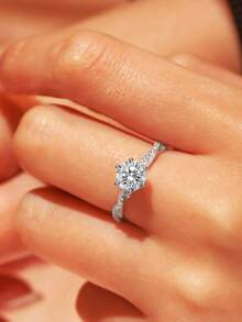 Anillo de boda de lujo con diamantes incrustados de calidad europea y americana, regalo para amigos y parejas por cumpleaños, adecuado para fiesta de compromiso y uso diario, joyería de alta calidad para mujeres - Plateado - Ver 2