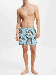 Casual & Fashionable 3D Printed Beach-Themed Drawstring Swim Trunks - Blue - View 3