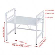 Expandable Microwave Rack With 6 Hooks, Countertop Oven Shelf Stand Unit, Kitchen Worktop Storage Organiser, 1 Tier, White - White - View 5
