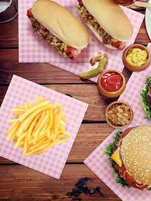 100 piezas de Papel de envoltura de sándwich a cuadros de colores, papel para hornear pan y tortas, papel absorbente de aceite, papel de embalaje para hamburguesas, papel de envoltura para cajas de almuerzos de bolas de arroz - Multicolor - Ver 2