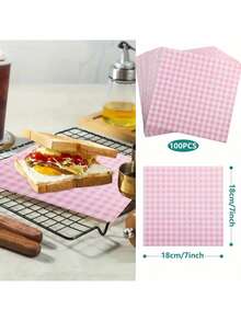 100 piezas de Papel de envoltura de sándwich a cuadros de colores, papel para hornear pan y tortas, papel absorbente de aceite, papel de embalaje para hamburguesas, papel de envoltura para cajas de almuerzos de bolas de arroz - Multicolor - Ver 6