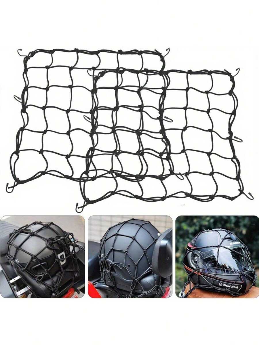 2 Sets Motorcycle Helmet Mesh, Tank Net Cover, Adjustable Tail Box Fixing Strap, Electric Bike Helmet Net Bag - Multicolor - View 1