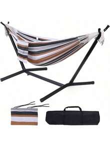Portable Hammock With Stand  Outdoor Double 2 Person Heavy Duty Hamacas Con Base 450 Lb Capacity - Coffee - View 1