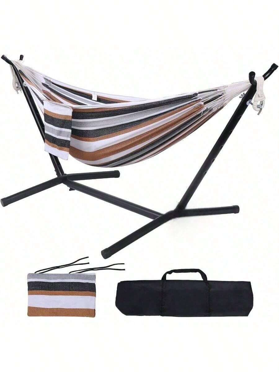 Portable Hammock With Stand  Outdoor Double 2 Person Heavy Duty Hamacas Con Base 450 Lb Capacity - Coffee - View 1
