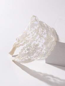 1pc White Lace Floral Embroidery Hollow Out Vintage Headband, European And American Style Wide Brimmed Crown Hairband, Women Headwear,Hairband,Hair Hoop Headbands Hair Accessories Head Accessories - Large Flower With Wide Border - View 2