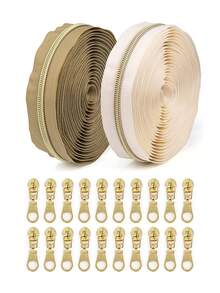 1 Set = 4.5m Zipper + 10pcs Zipper Pulls, Nylon 5 Zipper With Contrast Light Golden Teeth, Nylon Coil, For Garment & Bag - Colorblock Zipper - View 40