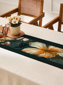 1pc Vintage Watercolor Style Floral, Leaves & Plants Pattern Rectangular Single-Sided Printed Table Runner, Suitable For Dining Room, Kitchen, Home Decor, Furniture Cover, Indoor/Outdoor Events, Gifts For Family
