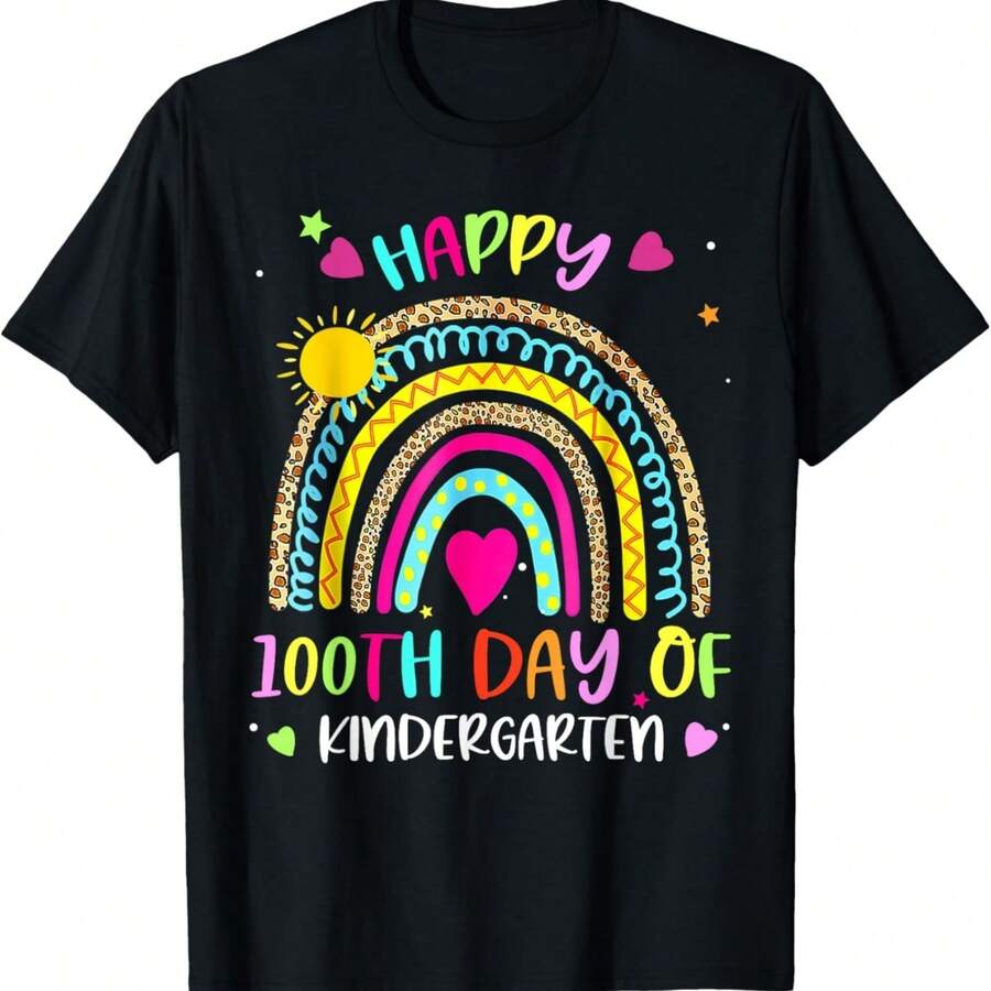 100th Day Of Kindergarten School Rainbow 100 Days Smarter T-Shirt - 黑色 - 查看 1