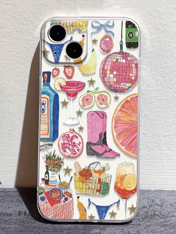 1 pieza Funda de teléfono transparente con ilustración perforada, anti-caída gruesa, impresa, transparente, apta para funda de teléfono/cubierta protectora, compatible con , Galaxy, compatible con Redmi
