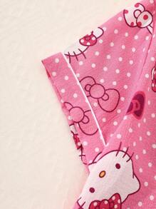Conjunto de pijama autorizado de Sanrio, 2 piezas, con parte superior de manga corta con cuello en V y botones, estampado de Hello Kitty, y pantalón con lazo, set de pijama de verano, cómodo para uso en casa