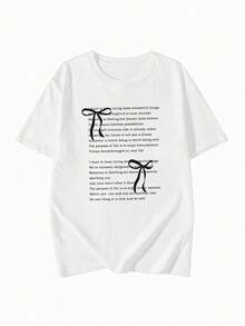 日系女式宽松圆领休闲百搭印花短袖T恤，春夏白色 - 白色 - 查看 4