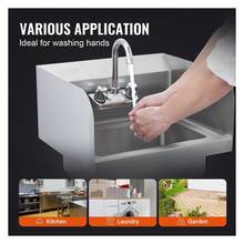 Fregadero de mano comercial con grifo y salpicadero lateral, fregadero de acero inoxidable certificado NSF para lavado, pequeño fregadero de mano, lavabo de pared para restaurante, cocina, bar, garaje y hogar, 17 x 12.8 pulgadas por defecto - Multicolor - Ver 5