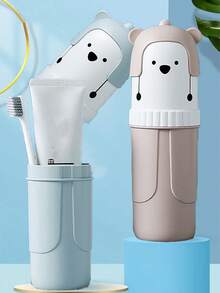 1pc Portable Cute Toothbrush Storage Box, Ladies & Students Travel Toothbrush Cup, Anti-Drop Toothbrush Cup, Multi-Function Portable Toothbrush Storage Box, Travel & Home Use Portable Toothbrush Storage Box With Rinse Cup, Essential For Bathroom And Travel - Multicolor - View 1