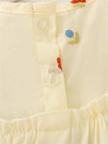 2 件套女婴花朵和樱桃刺绣纯色无袖连衣裙和蝴蝶结装饰手提包，夏季休闲日常装 - 黃色 - 查看 6