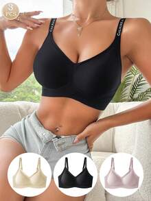 3 件/包女士柔软迷你无缝胸罩，舒适支撑，防下垂，提升，轻盈 - 彩色 - 查看 1