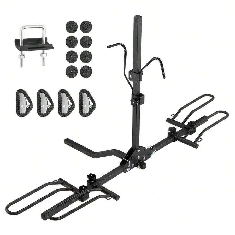 Heavy Duty 2-Bike Hitch Mount Platform Rack Compatible With 1.25 And 2 Inch Receivers Adjustable Folding Carrier For Bikes With Tires Up To 2.4 Inches Wide Suitable For Cars SUVs Trucks And RVs - Black - View 1