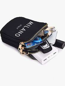 1pc Black Casual & Fashionable Mini Handbag, "Milan Italy" Themed, With Phone Pocket, Coin Purse, Ladies' Crossbody Phone Bag, Shoulder Bag, Wallet, Lightweight & Odorless Polyester Travel Bag - Black - View 4