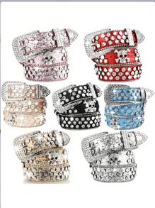 2025 Fashion European American Style Belt Luxury Studded Rhinestone Crystal Gothic Skull Metal Buckle Edgy Punk Birthday Gift Y2K Retro Dark Aesthetic Accessories ‌Structure Breakdown: Casual, Business, Boyfriend Husband Father Dad Men Gift, Daily Wear, Fashion, Teen, Outdoor, Vacation, Athletic, Travel, Street, Boho, Vintage Fall, Autumn, Halloween Autumn-Winter Accessories