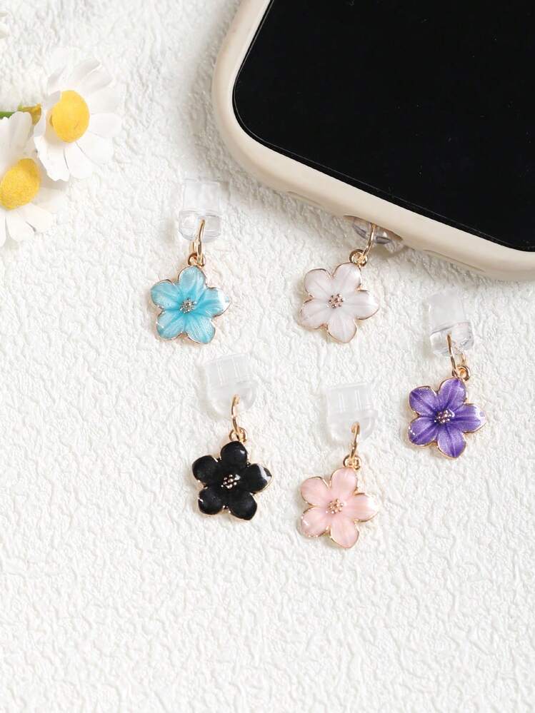 1 pièce Bouchon anti-poussière pour port de charge dans le style Sakura/Fleur de pêcher, pendentif en alliage exquis, frais, doux et mignon, avec un travail d'huile fluide, convenant à la décoration printanière et estivale, accessoire de décoration pour port de charge de téléphone, tablette, écouteur, Kindle, bouchon anti-poussière en silicone transparent