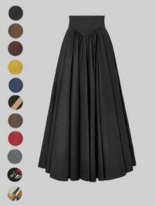 Spring And Summer New Joker Daily Elegant Fashion Shaping Belt Big A Pleated Elegant Skirt - Black - View 1