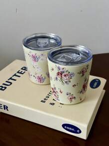 1 pieza Botella térmica de doble capa de acero inoxidable de 800ml con patrón floral de rosa, adecuada para acampar, fiestas, hogar, oficina, al aire libre, escuela, regalo para vacaciones y cumpleaños