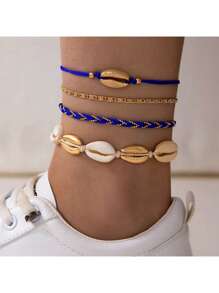 1-7pcs Bohemian Style Starfish & Beaded Braided Bracelets For Girls, Ocean Theme, Beach, Seashell, Beige & Ivory,Bracelets For Women,Summer Jewelry,Gold Jewelry Women