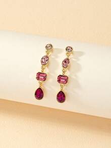 1 对水钻装饰优雅耳环，适合日常和节日佩戴 - 彩色 - 查看 2