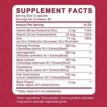 Evening Primrose, Ashwagandha, Black Cohosh & Chasteberry, Dietary Supplements, Women's Menopause Support - 120 Capsule - 1瓶 - 查看 2
