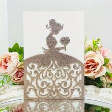 [Glittery Invitation] 10pcs Glittery Pink Laser-Cut Invitation Cards With Insert Insert Card | Elegant Floral & Heart Design, Bridal Shower Party Supplies | Elegant Invitations, Princess, Wedding, Birthday, Baptism - 10pcs/set - View 4