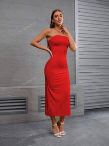1 peça Novo Vestido Longo com Alças, Decote Costas Nuas e Franzido, Estilo Europeu/Americano, Sexy para Festa/Férias