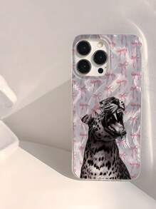 1 pieza Funda de teléfono móvil para mujer elegante con estampado animal de leopardo brillante, a prueba de huellas dactilares, resistente a arañazos, transparente, suave, brillante y lisa.