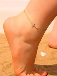 1pc Fashionable Minimalist Cross Design Chic Beach Anklet - Gold - View 4
