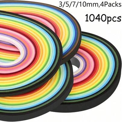 1040 件卷纸纸条 3 毫米 5 毫米 7 毫米 10 毫米 26 色 DIY 折纸卷纸艺术（3/5/7/10 毫米套装）