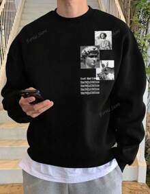 Sudadera de manga larga con estampado de 3 estatuas   - Cuello redondo cómodo, ideal para deportes al aire libre, estilo para todas las estaciones