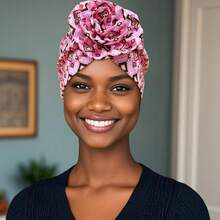 قطعة واحدة من قبعة تربان ذات طبعة زهرية كبيرة وطيات مطاطية للسيدات ، غطاء رأس بوهيمي ملون للنزهات والاستخدام اليومي ، وغطاء للشعر لمرضى السرطان ، طويل وناعم ومريح ، مطبوع وعصري