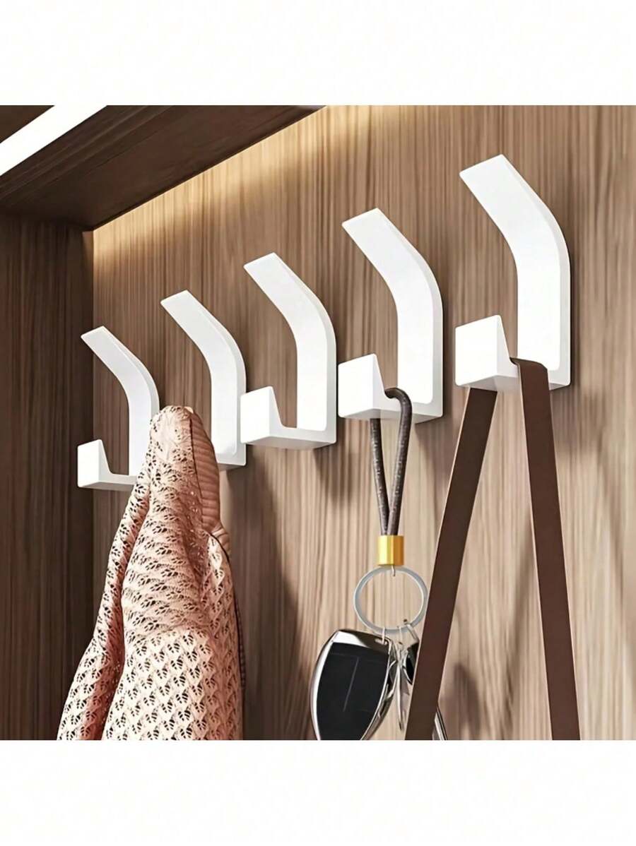 5 piezas de ganchos autoadhesivos, sin necesidad de taladrar, ganchos de plástico para toallas de baño, percheros de armario, ganchos para batas de baño en el dormitorio, soportes para llaves para la organización del hogar, estilo casual, accesorios de baño, sala de estar y cocina