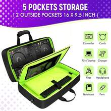DJ Controller Case For DDJ-FLX4/ DJ 400/ DDJ-REV1, Padded DJ Controller Bag With 5 Pockets For Laptop, Cables, DJ Carrying Case With Adjustable Shoulder Strap, 21.5"X11.8"X2.5", All Black - 黑色 - 查看 4