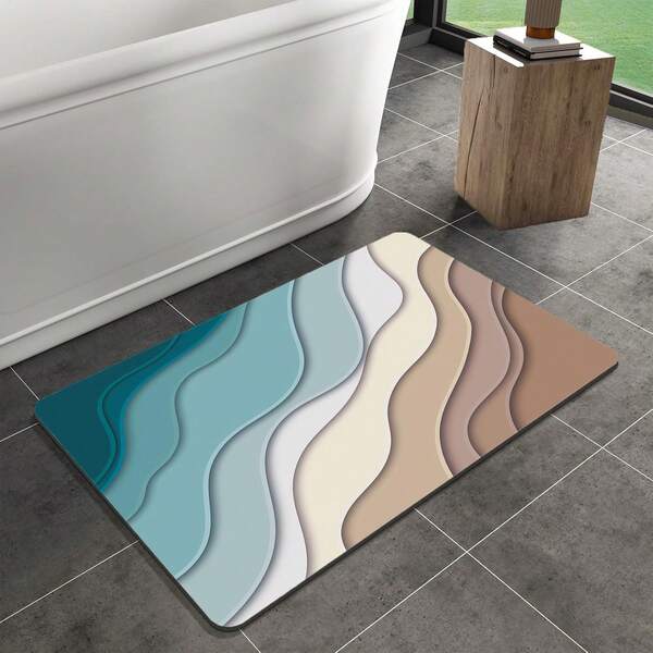 Tapete de Banheiro de Praia Costeira, Secagem Rápida, Antiderrapante, Tapetes de Borracha para Banheiro Super Absorventes, Onda de Areia Azul Esverdeado, Tapete de Banheiro de Secagem Instantânea, Tapete de Cozinha na Frente da Pia, Chuveiro, Banheira, Decoração de Natal