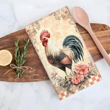 1set/2pcs Vintage Chicken Print Kitchen Towel, Dishwashing Towel, Suitable For Spring And Summer Restaurant Kitchen Bathroom Interior Decoration Party Decoration, Holiday Gift, Can Be Given As A Gift