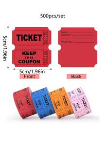 500 pièces de billets de loterie jaunes, rouges et bleus, convenant pour les fêtes, les concerts, les carnavals et autres événements