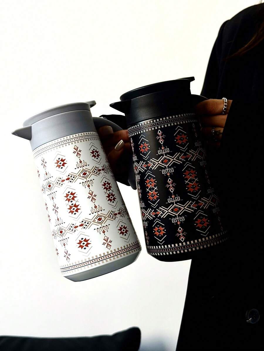 1pc 800ml Romantic Bohemian Style Double-Wall Stainless Steel Insulated Carafe, Coffee Pot, Tea Kettle, Water Pitcher, Suitable For Camping, Gatherings, Home, Office, Outdoor, School, Holiday & Birthday Gifts - Multicolor - View 1