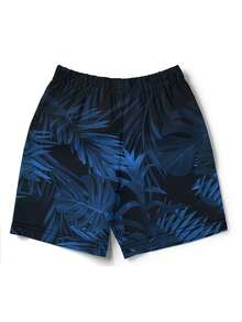 男士热带树叶图案泳裤沙滩裤假日单层抽绳户外速干夏威夷