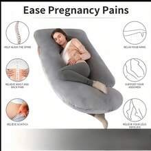 Pregnant Woman Pillow, U-Shaped Full Body Pillow-Detachable Pillowcase Extra Large Size-Gray-Sleeping Pregnant Woman Pillow-Adult Body Pillow, Pregnant Woman Pillow And Pregnancy Essential Mother Day Gift - 灰色 - 查看 3