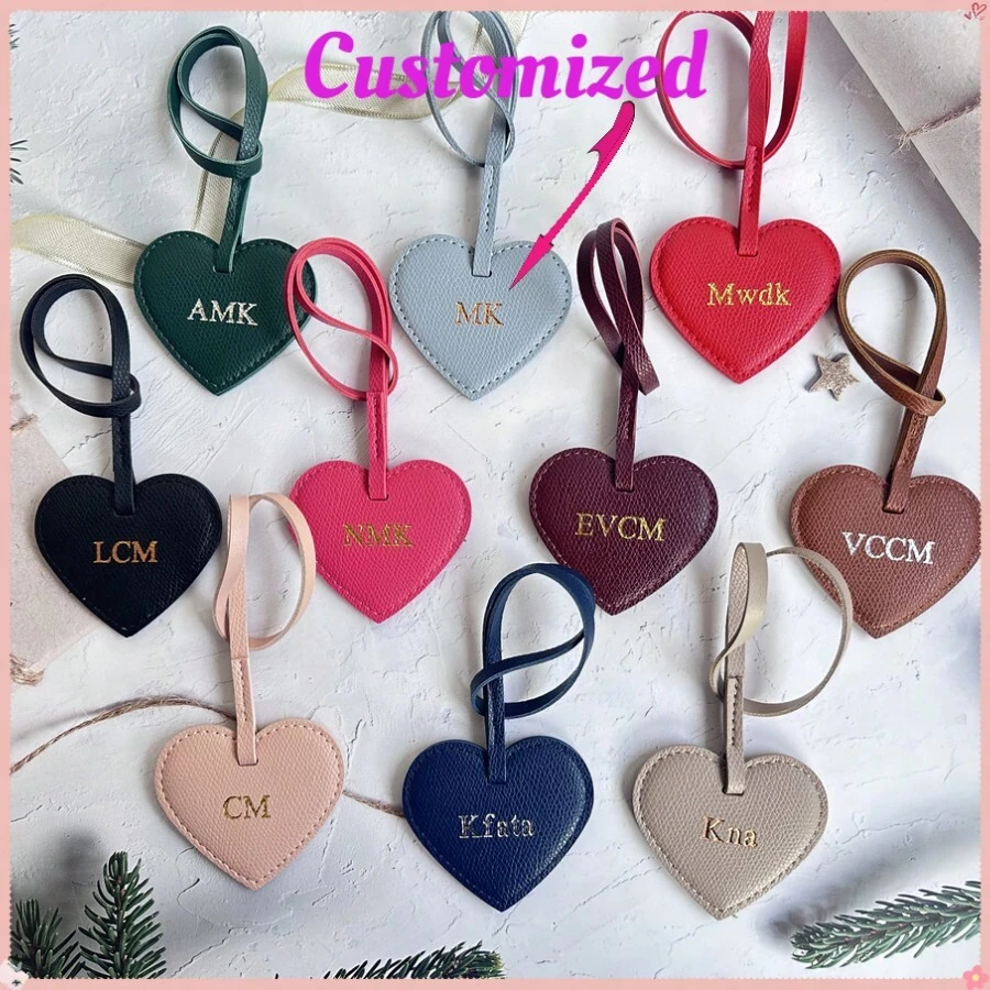 Customized Initials 1pc Five PU Leather Heart Shape Ladies Luggage Bag Charm Pendant, Monogrammed Heart Women Handbag Pendant Gift, Personalized PU Leather Heat Keychain, Tassels For Jewelry Making Key Chain DIY Craft Bag Accessories, Multifunction, Versatile, Large Capacity, Lightweight, Functional, Practical, All-Purpose, Colorful, Cute - Multicolor - View 1