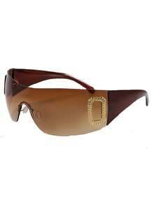 1pc Fashion Glasses Frameless One Piece Y2K Glasses Personalized Versatile O Vacation Tourism Beach Accessories Women's Glasses Basics Fall Winter Women Outfits Clothes Business Casual Gifts Beach Accessories For Women Fashion Glasses Shades For Summer Beach Vacation, Outdoor, Travel Preppy Style For Back To School - Màu nâu - Xem 2