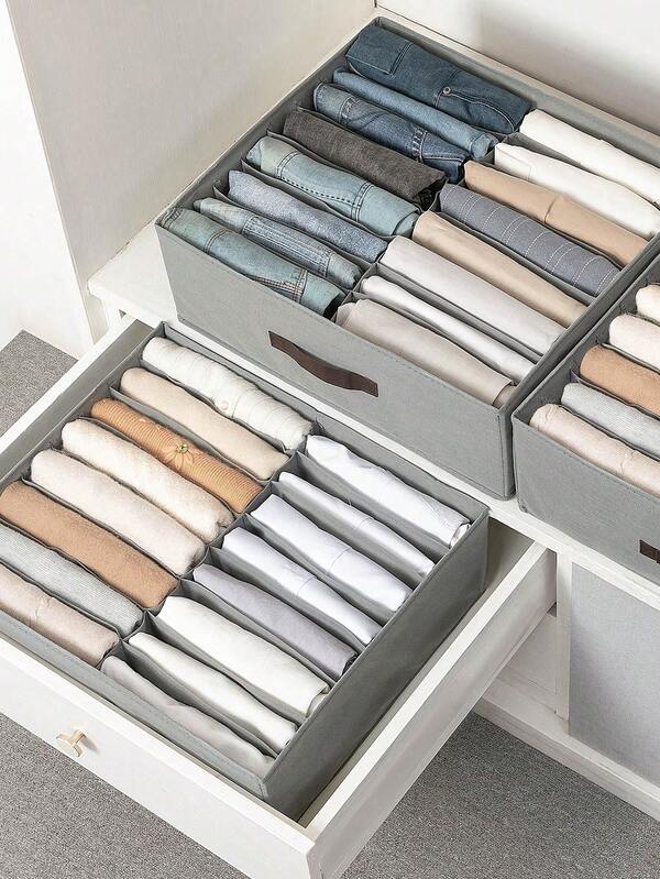 1pc Foldable Storage Box, Home Multi Grid Fabric Storage Box, Wardrobe Drawer Style Clothing Sorting And Storage Box.